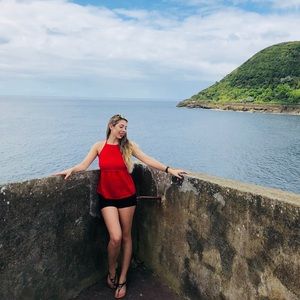 Open back, red, statement piece tank top